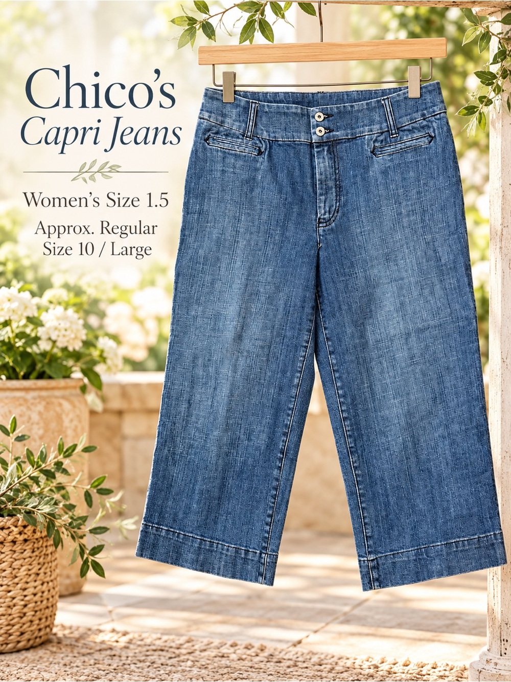 Chico’s Platinum Wide Leg Capri Jeans Size 1.5 10/12 Crop Denim